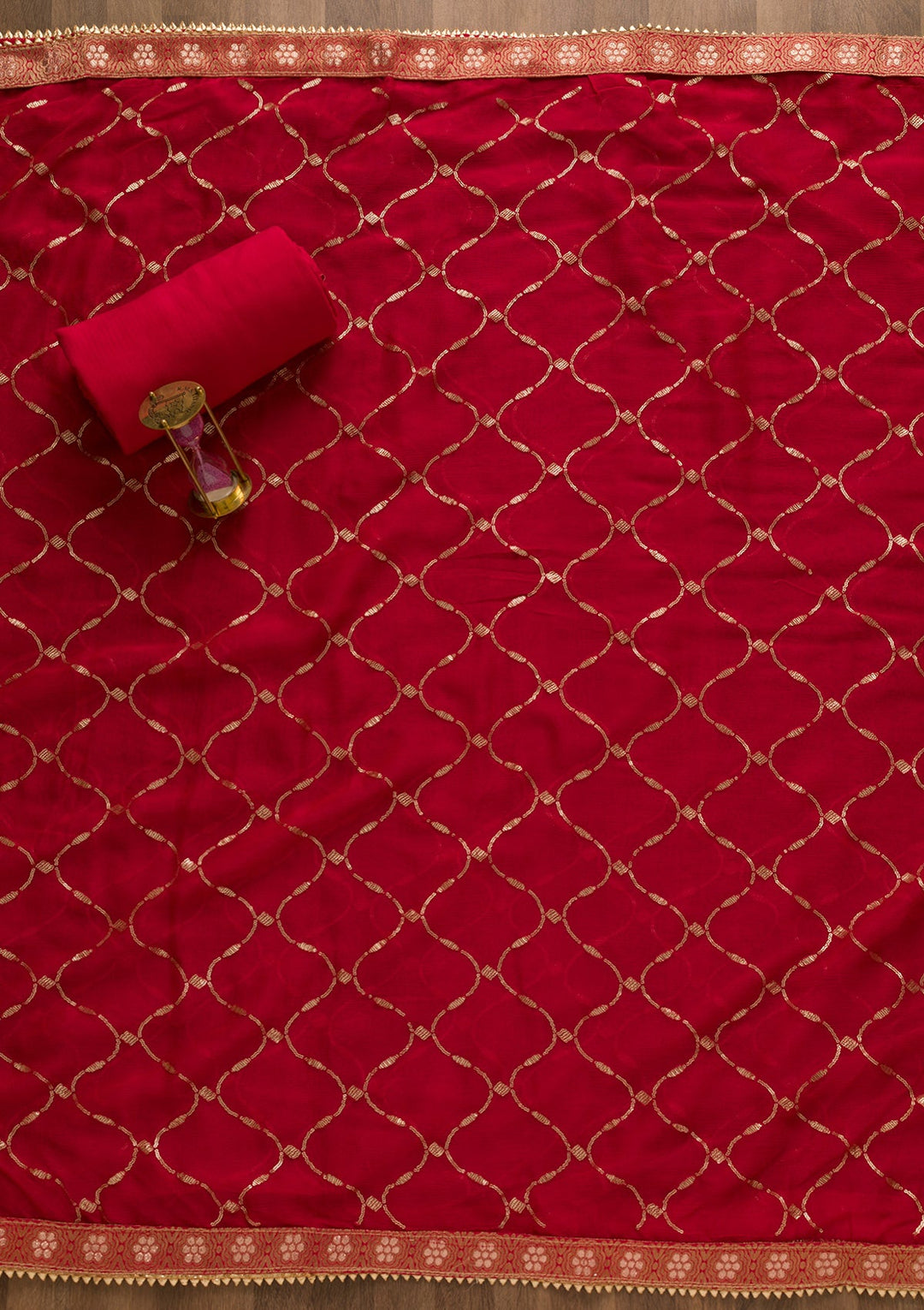 Red Sequins Georgette Unstitched Salwar Suit-Koskii