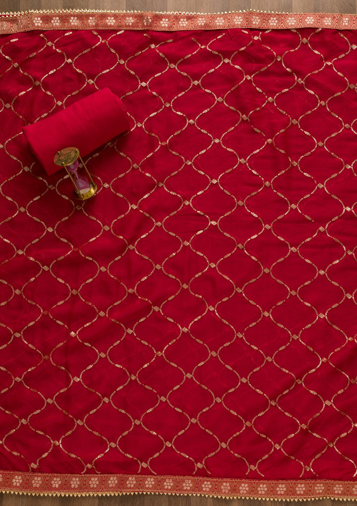 Red Sequins Georgette Unstitched Salwar Suit-Koskii