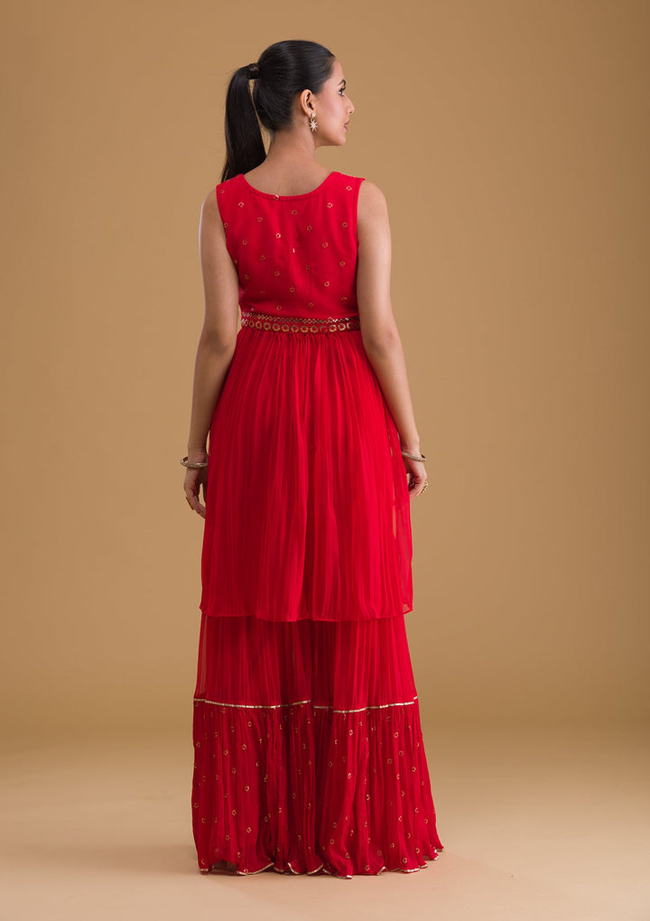 Red Sequins Georgette Designer Salwar Suit-Koskii