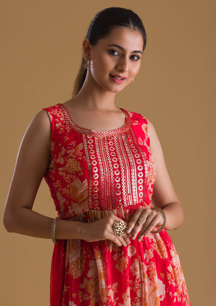 Red Sequins Georgette Designer Salwar Suit-Koskii