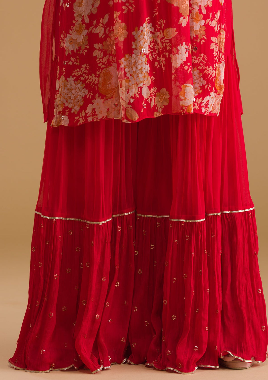 Red Sequins Georgette Designer Salwar Suit-Koskii