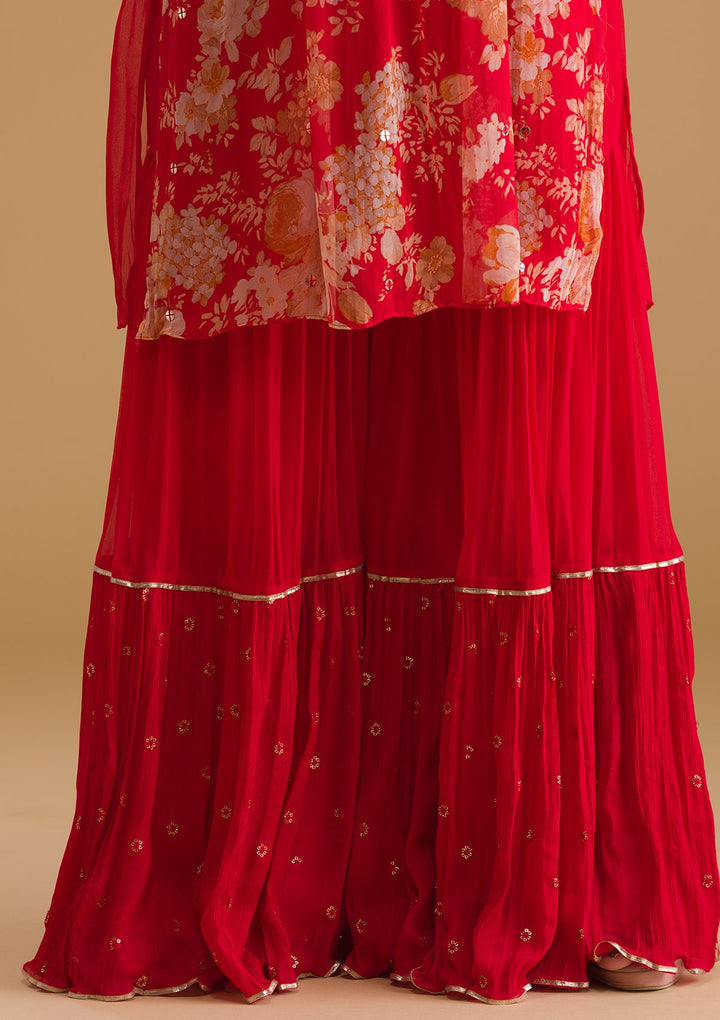 Red Sequins Georgette Designer Salwar Suit-Koskii