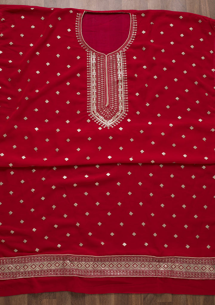 Red Sequins Georgette Unstitched Salwar Suit-Koskii