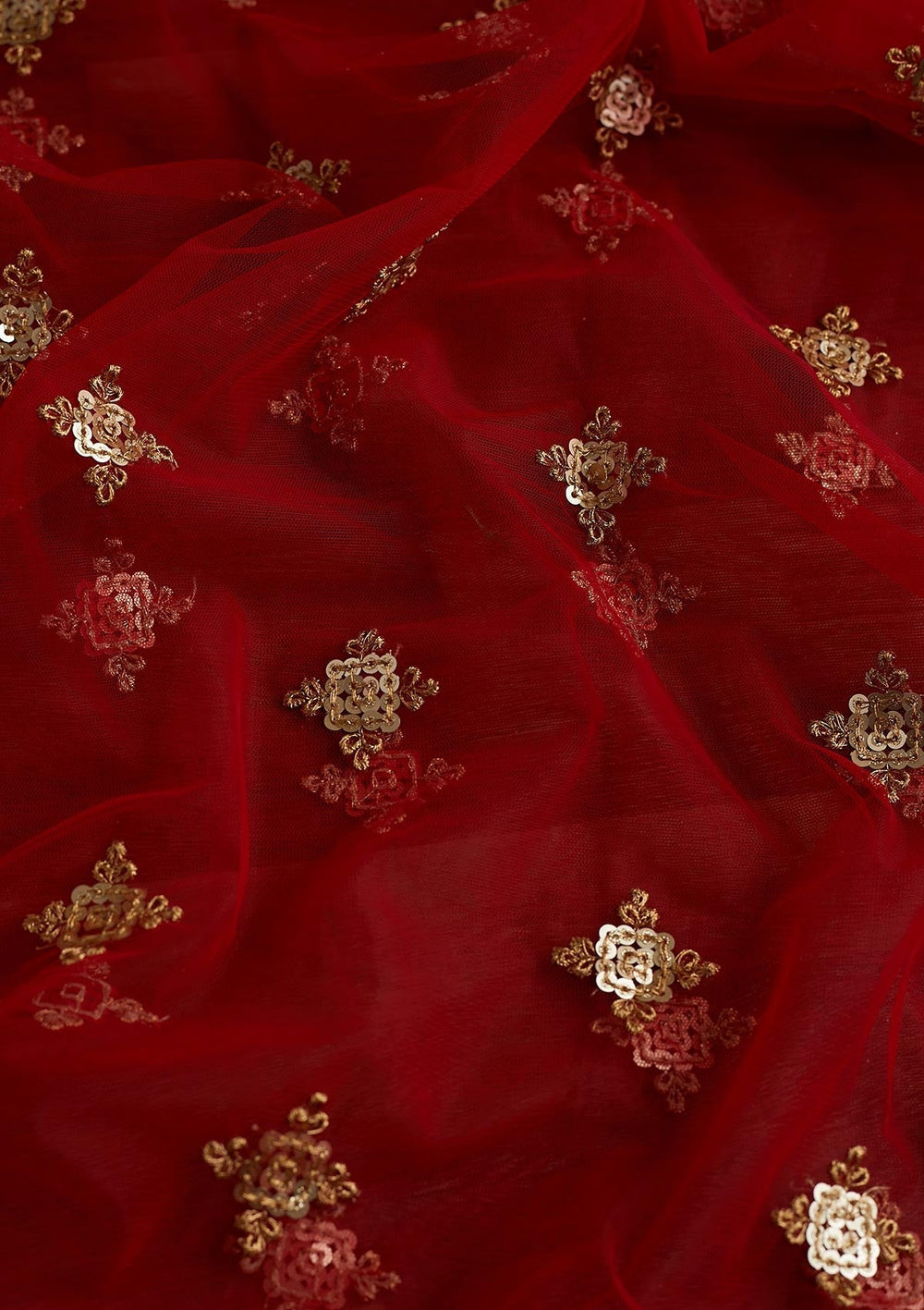 Red Sequins Net Readymade Dupatta - Koskii