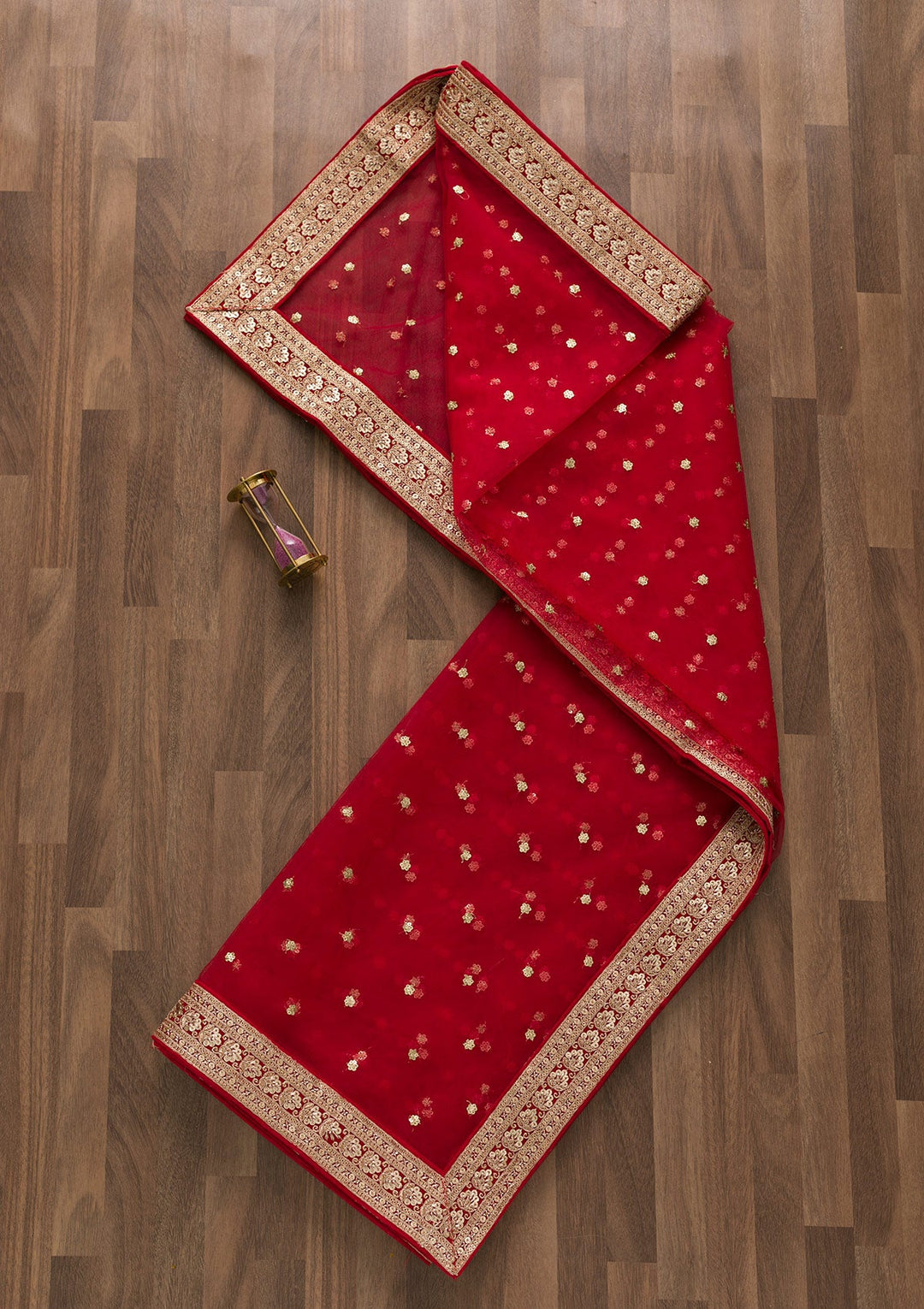 Red Sequins Net Dupatta-Koskii
