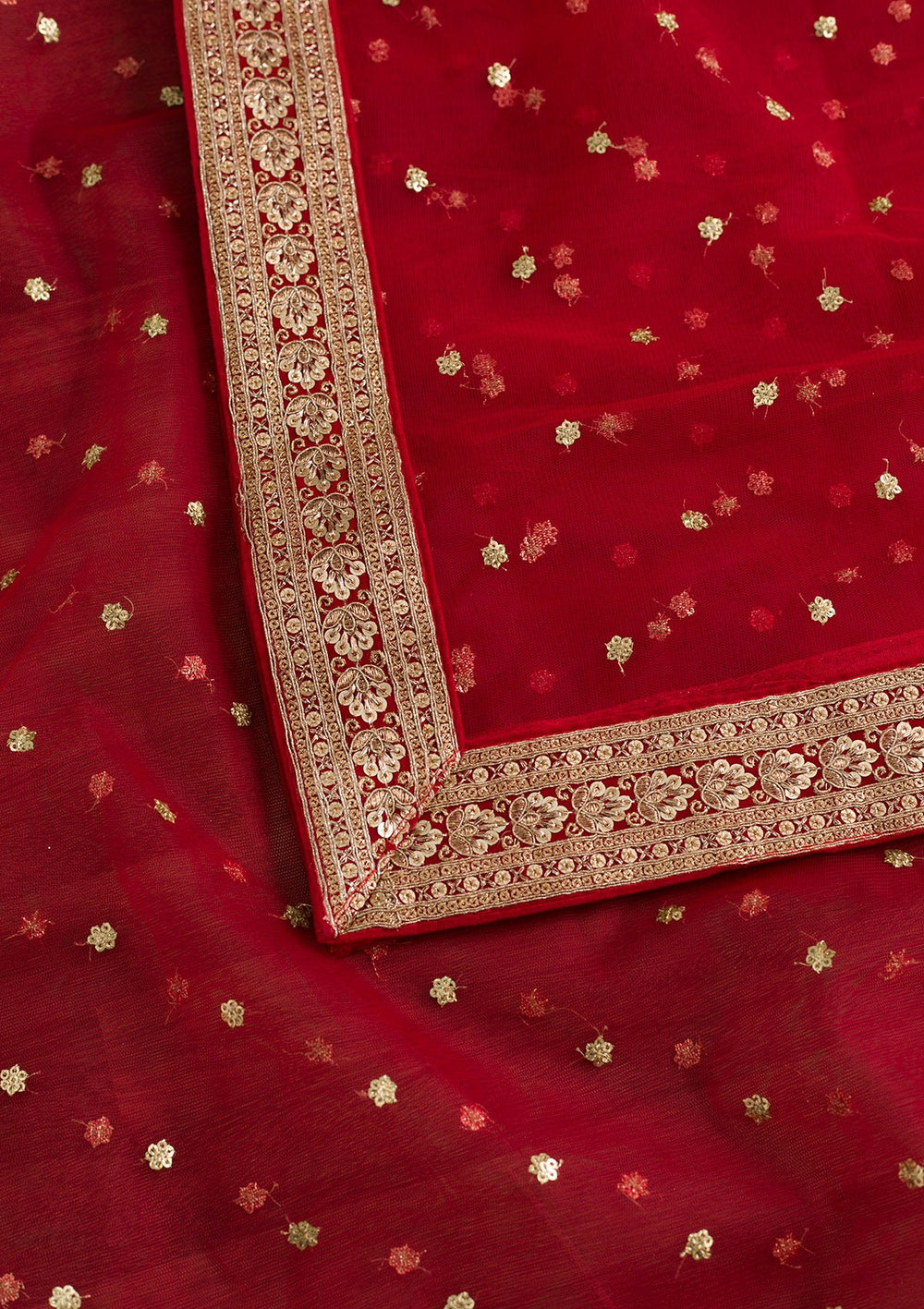 Red Sequins Net Dupatta-Koskii