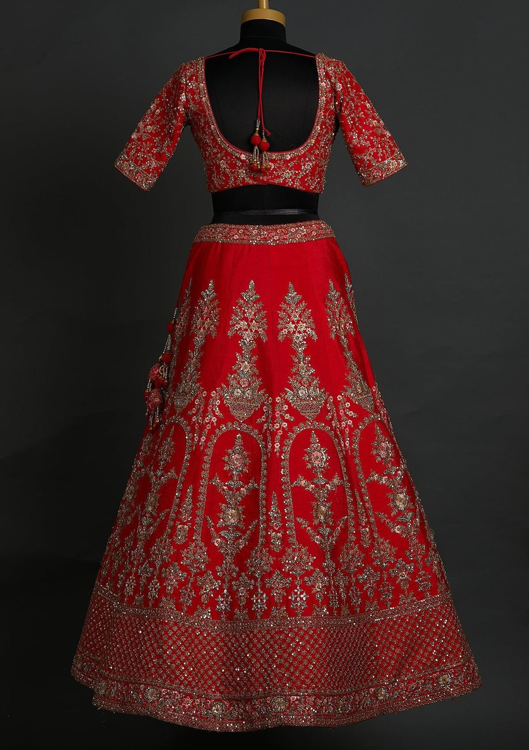 Red Sequins Raw Silk Designer Lehenga - koskii