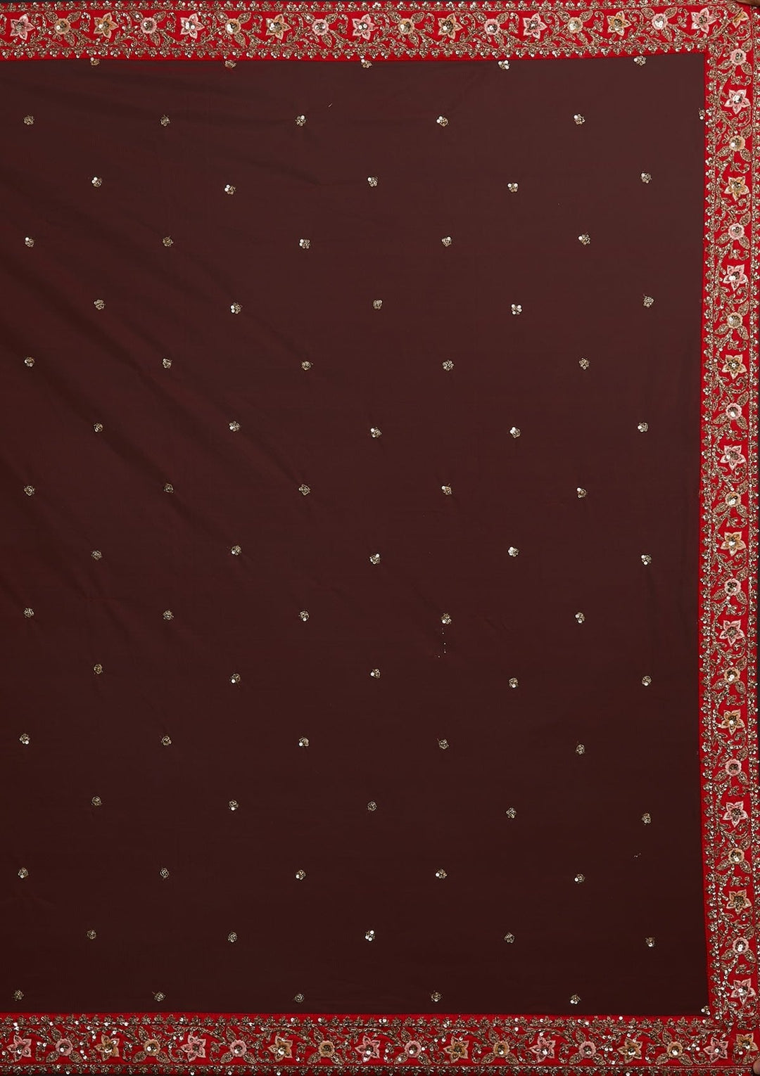 Red Sequins Raw Silk Designer Lehenga - koskii