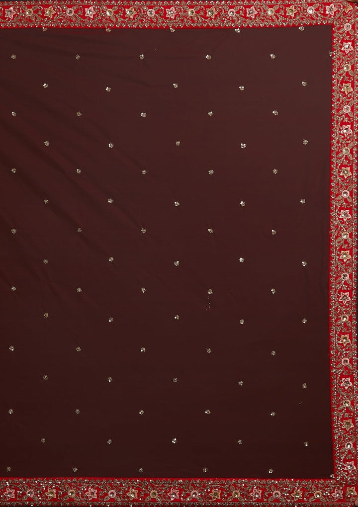 Red Sequins Raw Silk Designer Lehenga - koskii