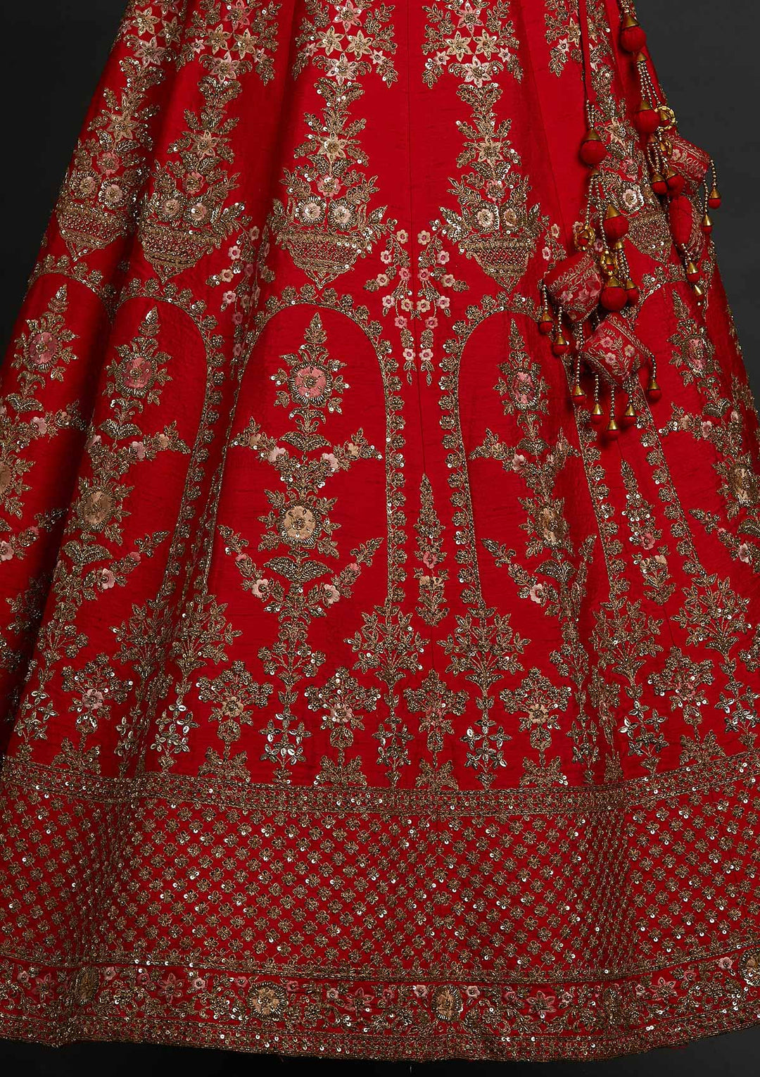 Red Sequins Raw Silk Designer Lehenga - koskii
