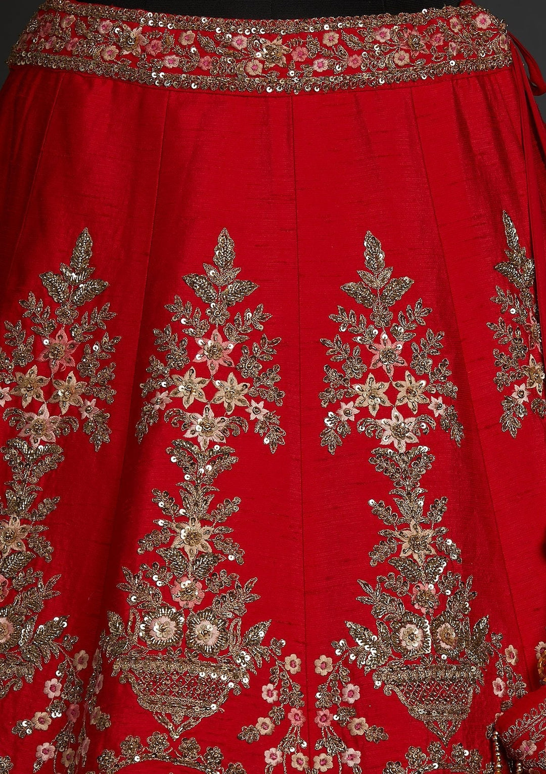 Red Sequins Raw Silk Designer Lehenga - koskii