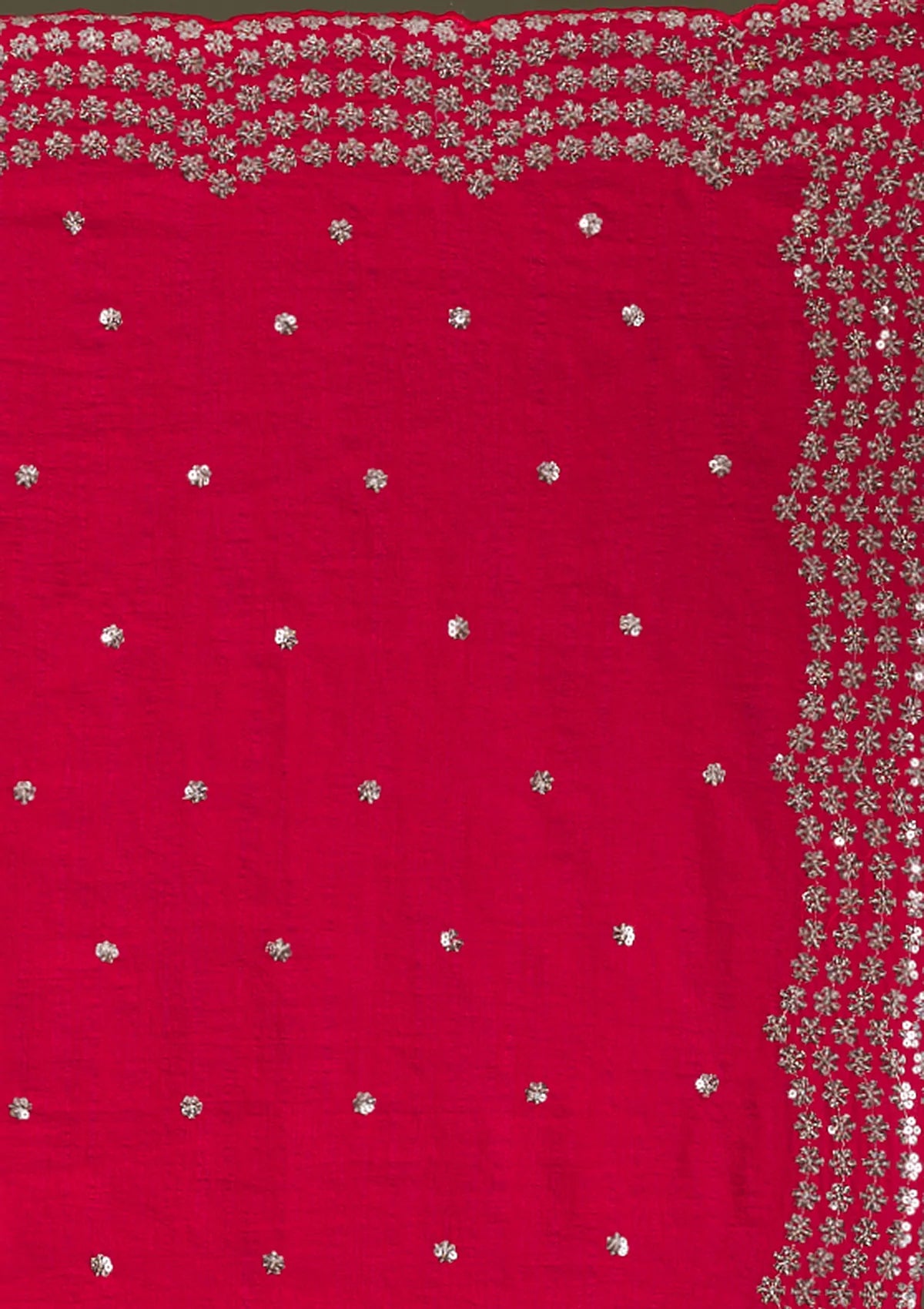 Red Sequins Raw-Silk Saree-Koskii