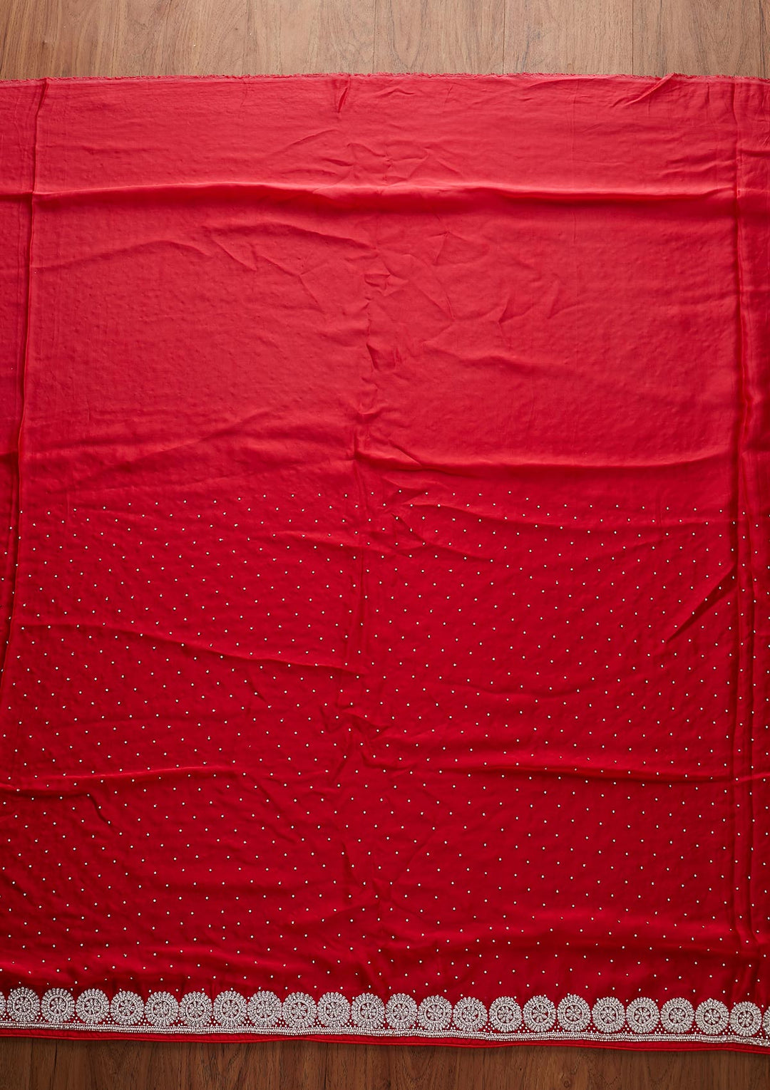 Red Silver Stonework Satin Designer Saree - koskii
