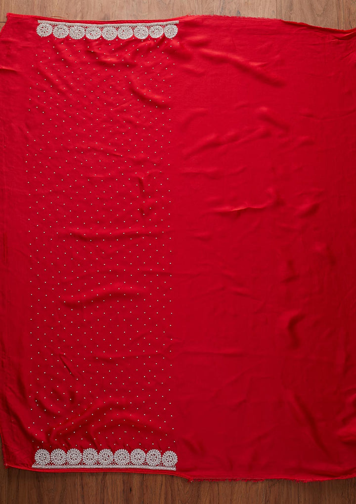 Red Silver Stonework Satin Designer Saree - koskii