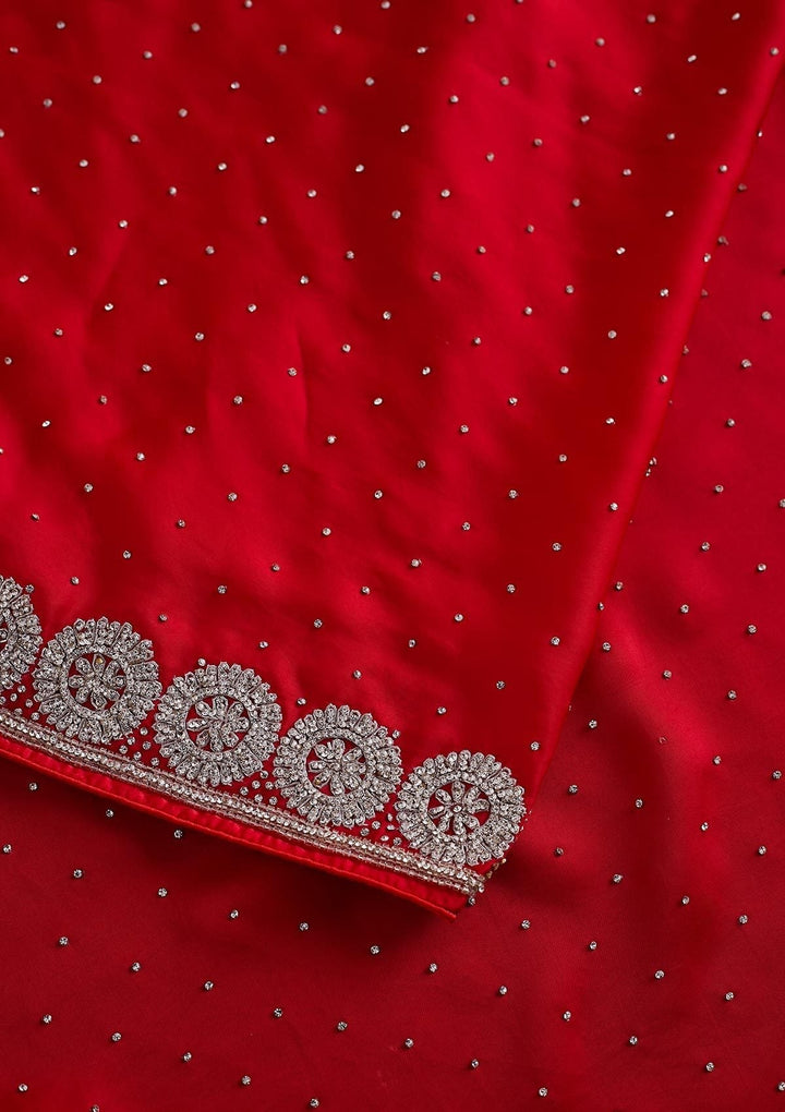 Red Silver Stonework Satin Designer Saree - koskii