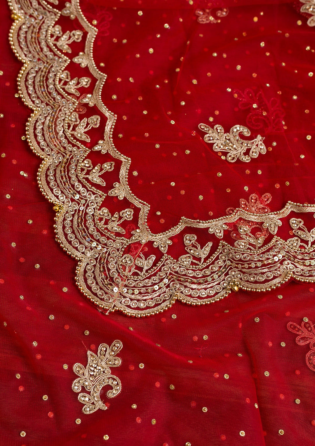 Red Stonework Net Dupatta-Koskii