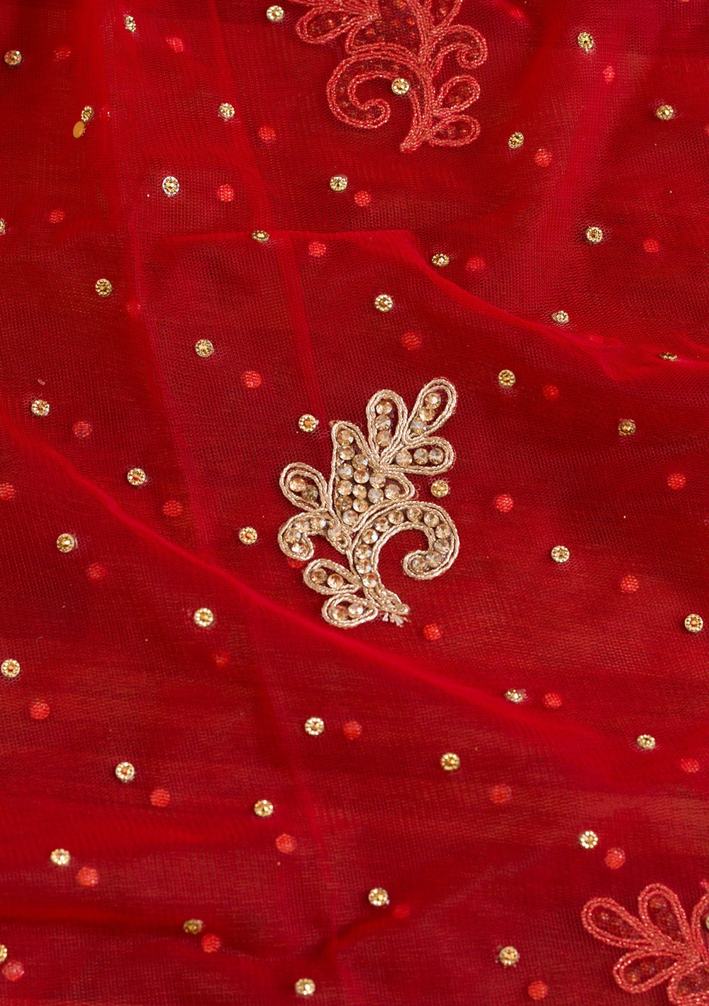 Red Stonework Net Dupatta-Koskii