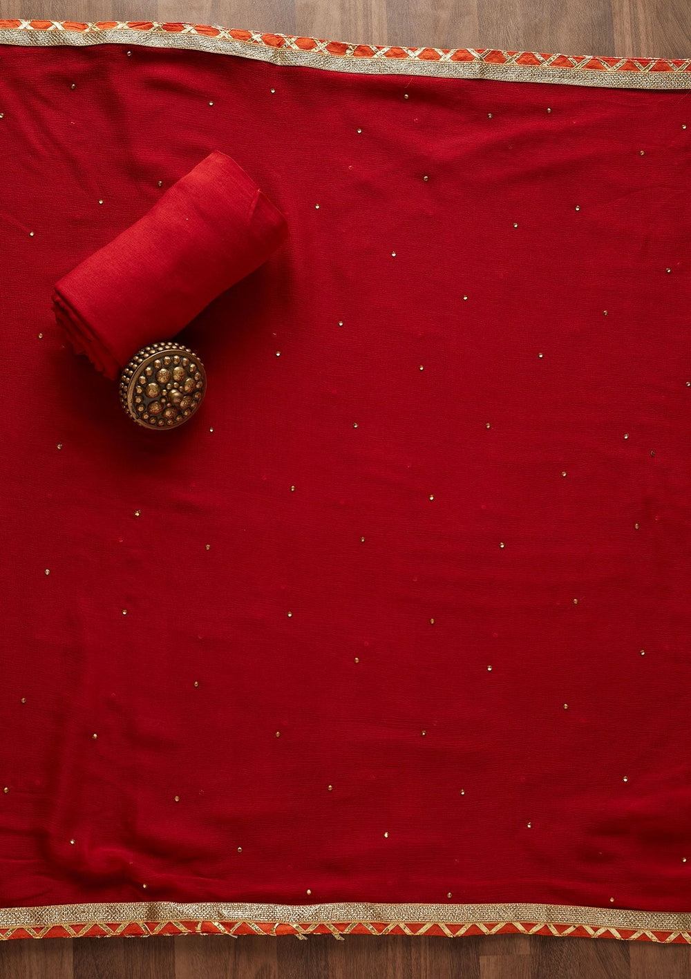 Red Stonework Art Silk Designer Unstitched Salwar Suit - Koskii
