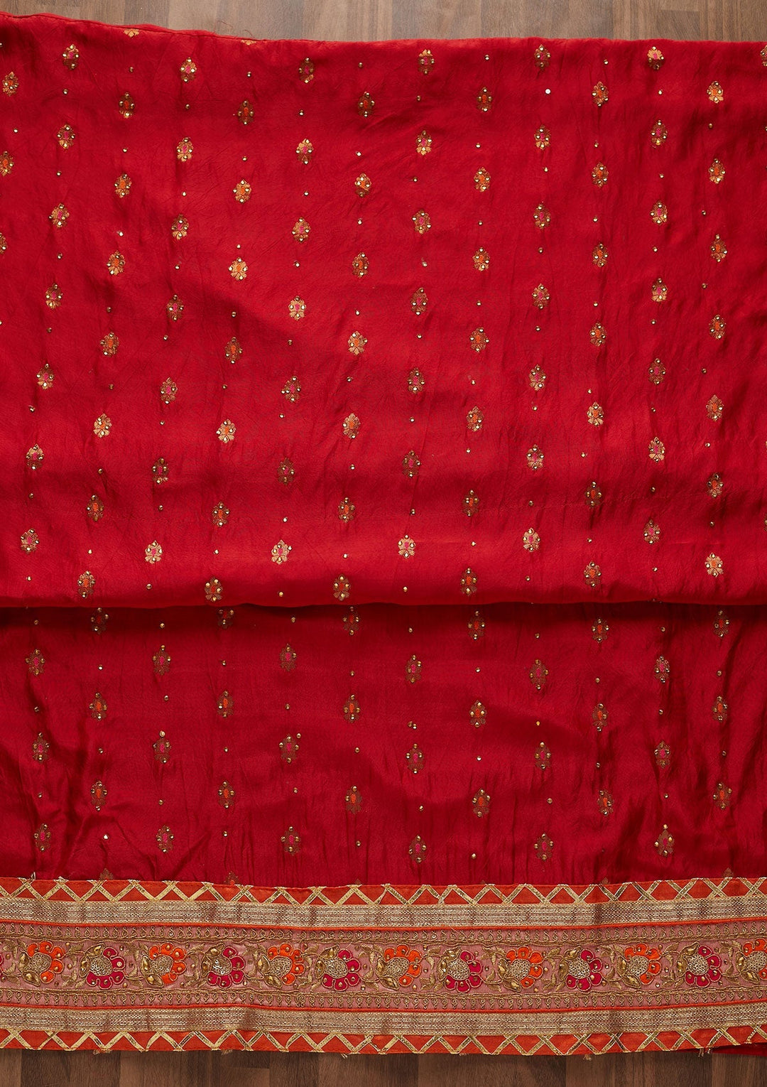Red Stonework Art Silk Designer Unstitched Salwar Suit - Koskii
