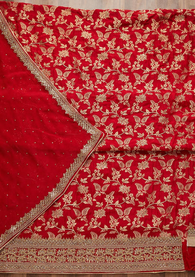 Red Stonework Chanderi Unstitched Salwar Suit - Koskii