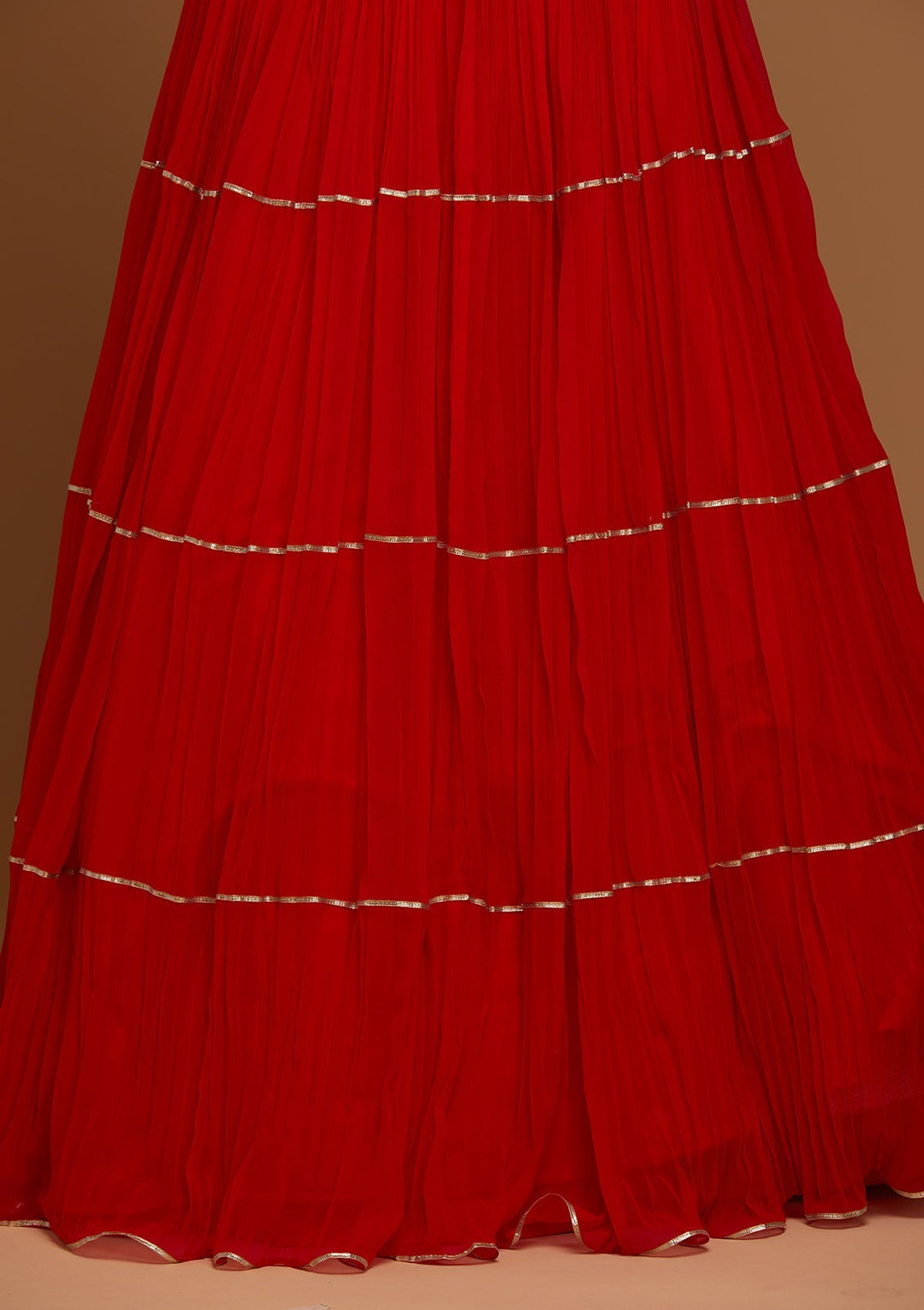 Red Stonework Georgette Designer Lehenga - Koskii