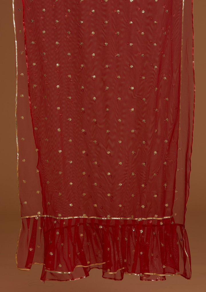 Red Stonework Georgette Designer Lehenga - Koskii