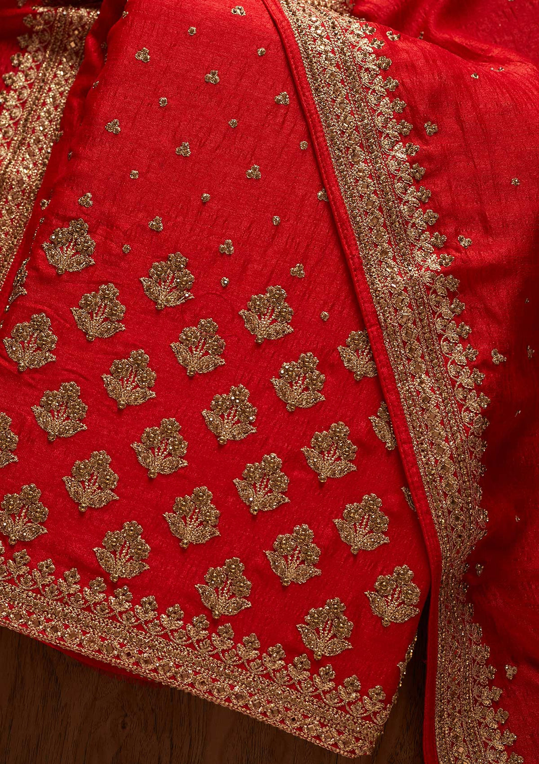 Red Stonework Georgette Designer Unstitched Salwar Suit - koskii