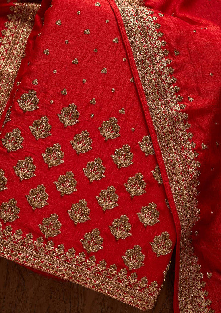 Red Stonework Georgette Designer Unstitched Salwar Suit - koskii