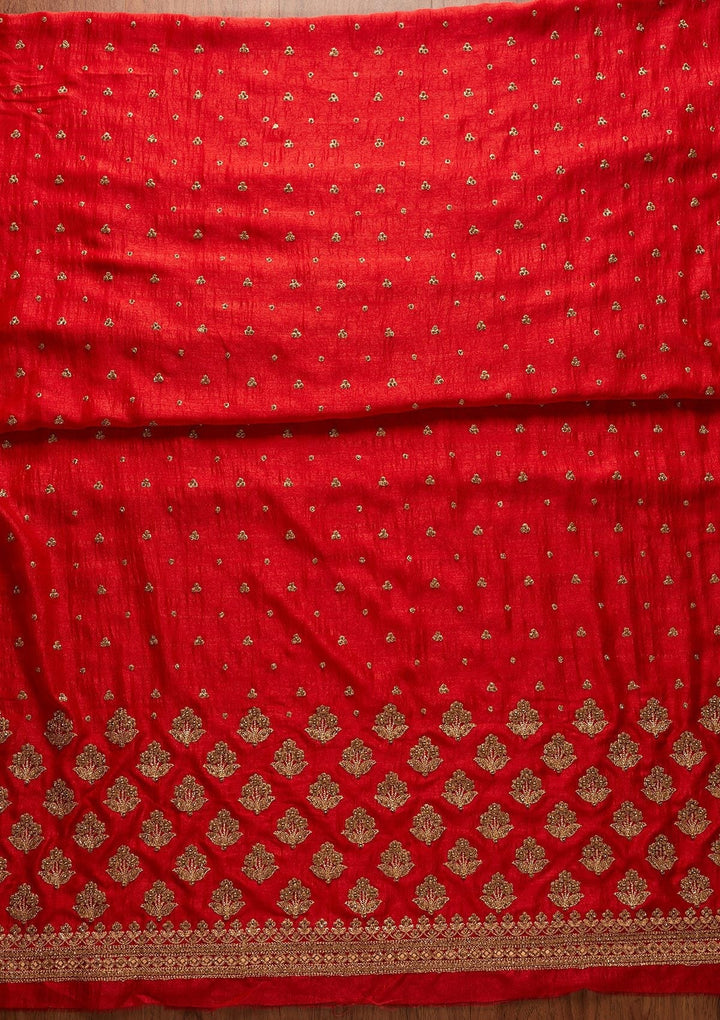 Red Stonework Georgette Designer Unstitched Salwar Suit - koskii