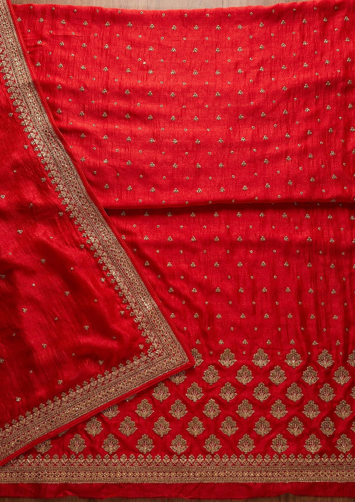 Red Stonework Georgette Designer Unstitched Salwar Suit - koskii
