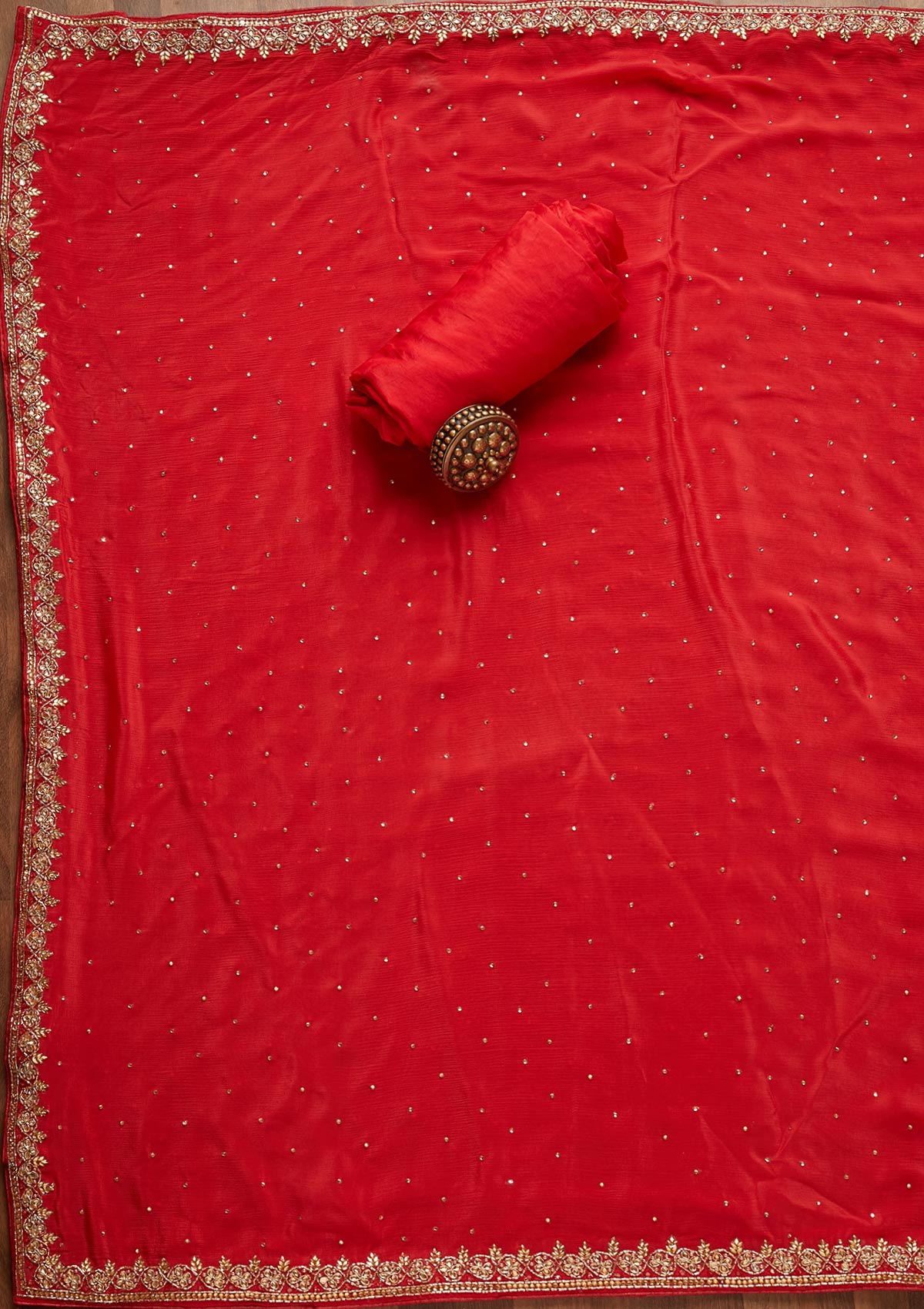 Red Stonework Georgette Unstitched Salwar Suit - Koskii