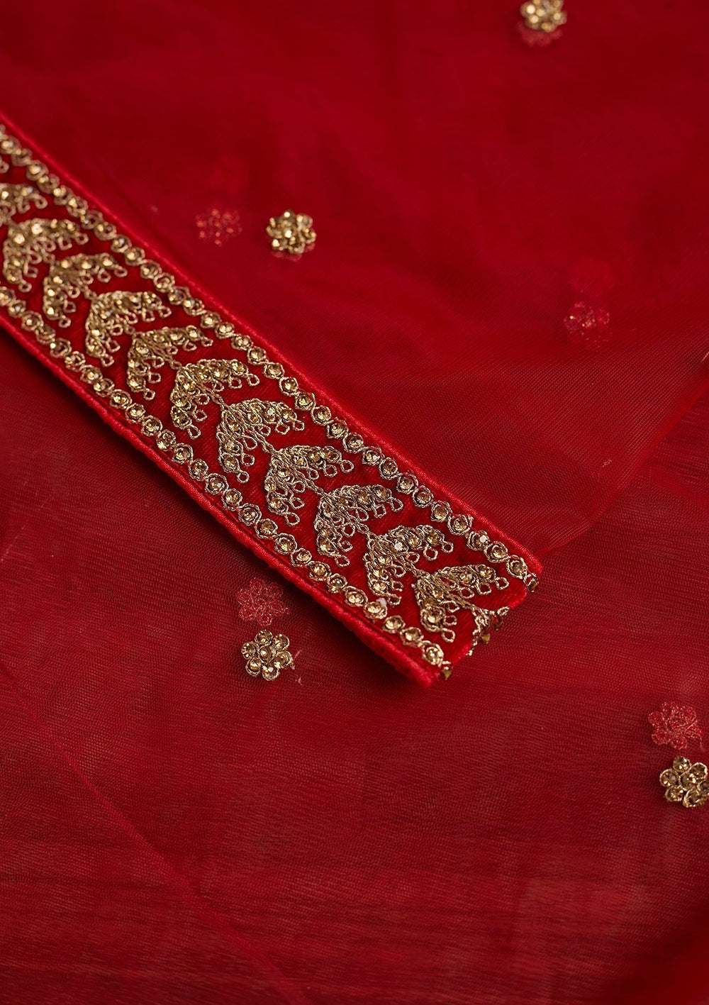Red Stonework Net Dupatta - Koskii