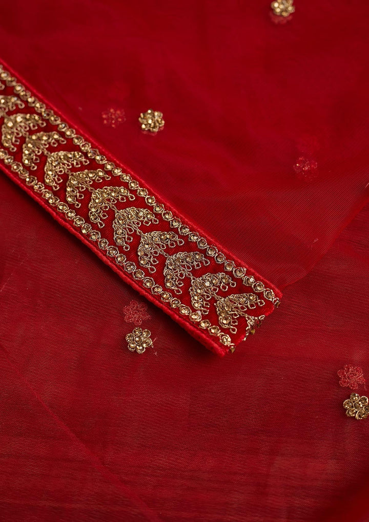 Red Stonework Net Dupatta - Koskii