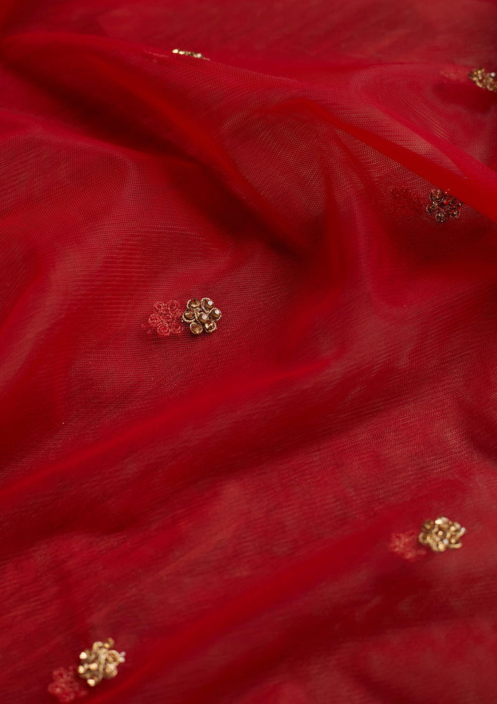 Red Stonework Net Dupatta - Koskii