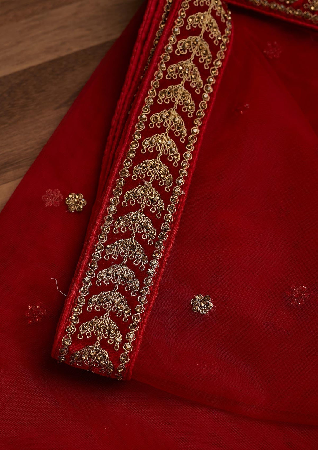 Red Stonework Net Dupatta - Koskii