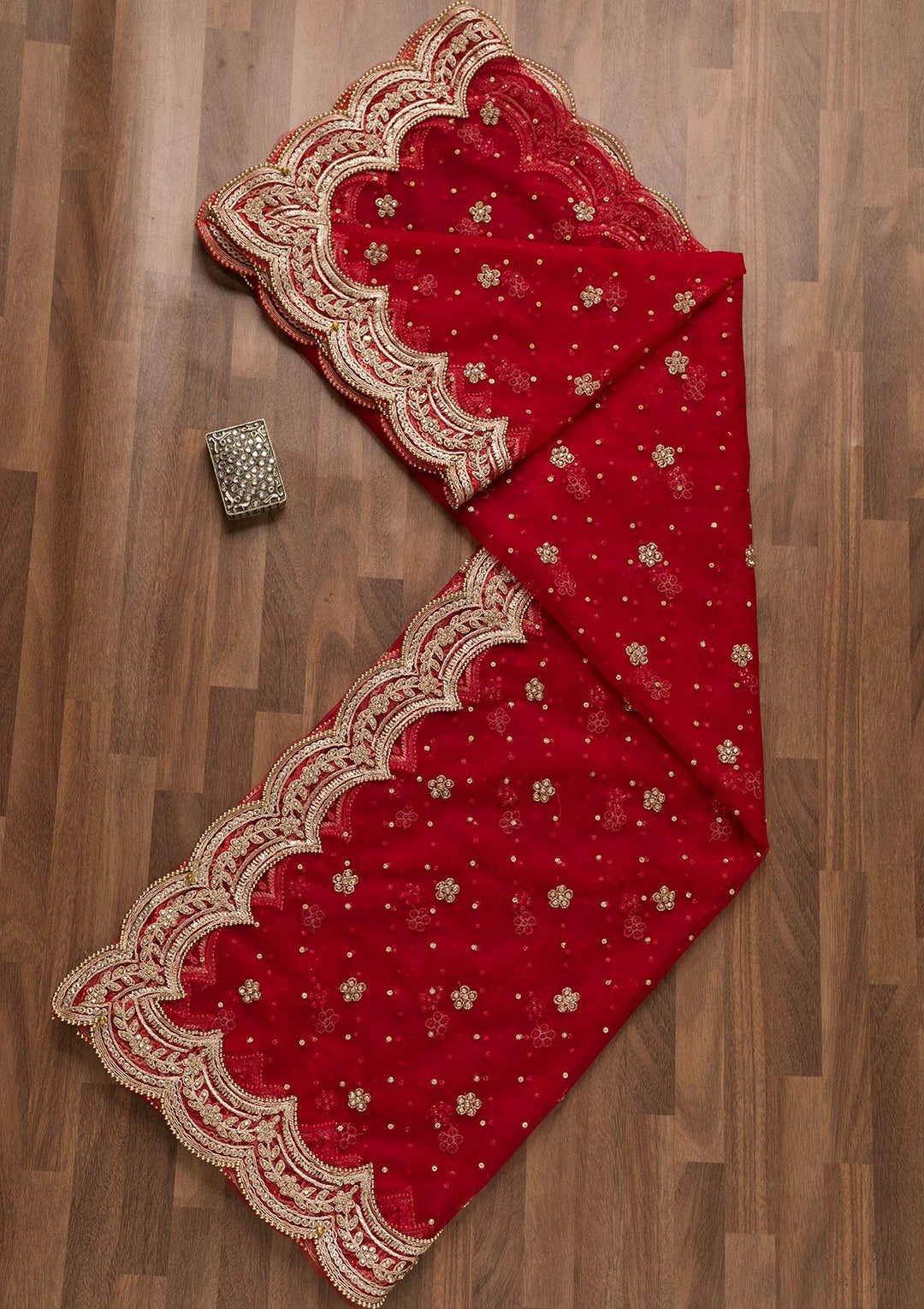 Red Stonework Net Dupatta-Koskii