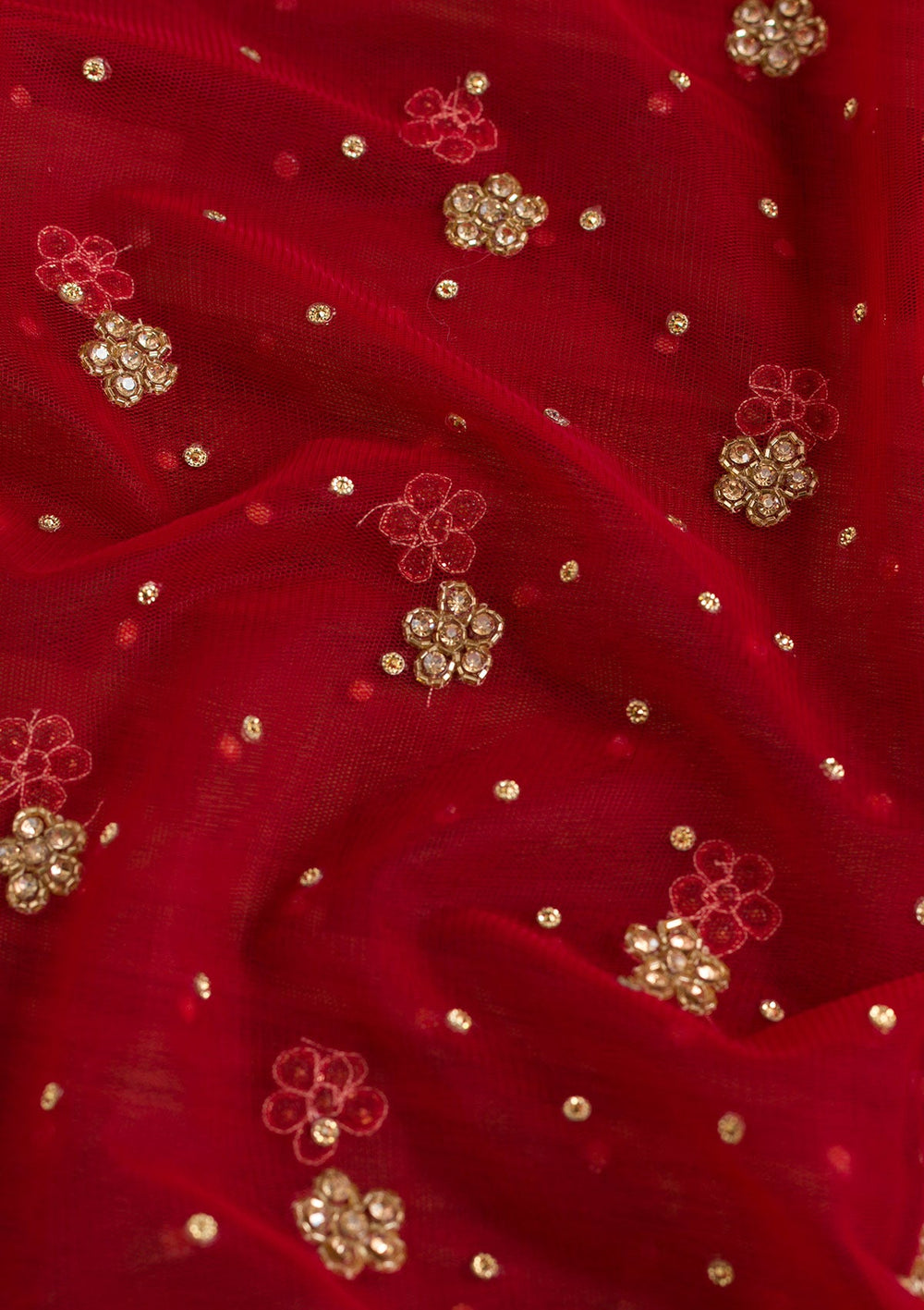 Red Stonework Net Dupatta-Koskii