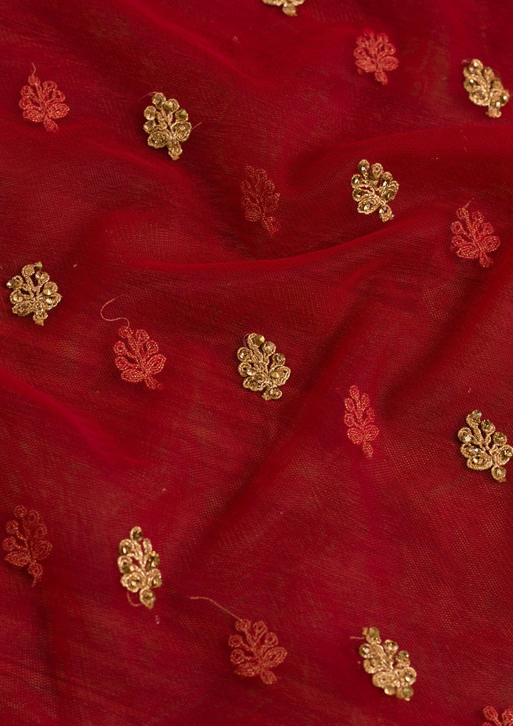 Red Stonework Net Dupatta-Koskii