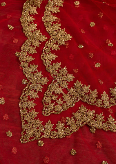 Red Stonework Net Dupatta-Koskii