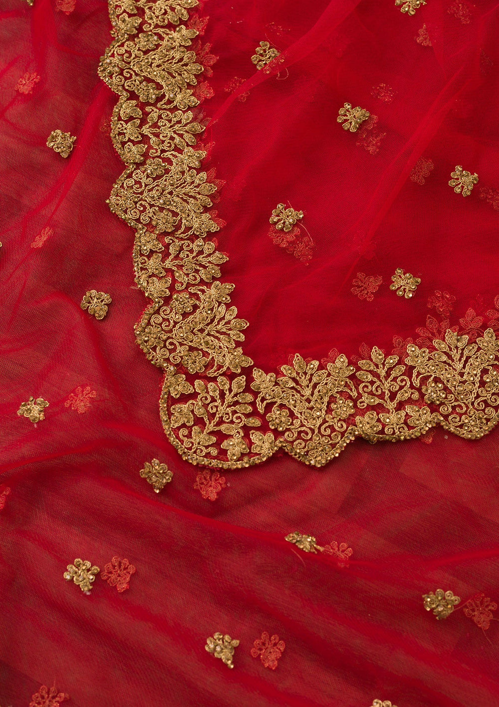 Red Stonework Net Readymade Dupatta-Koskii