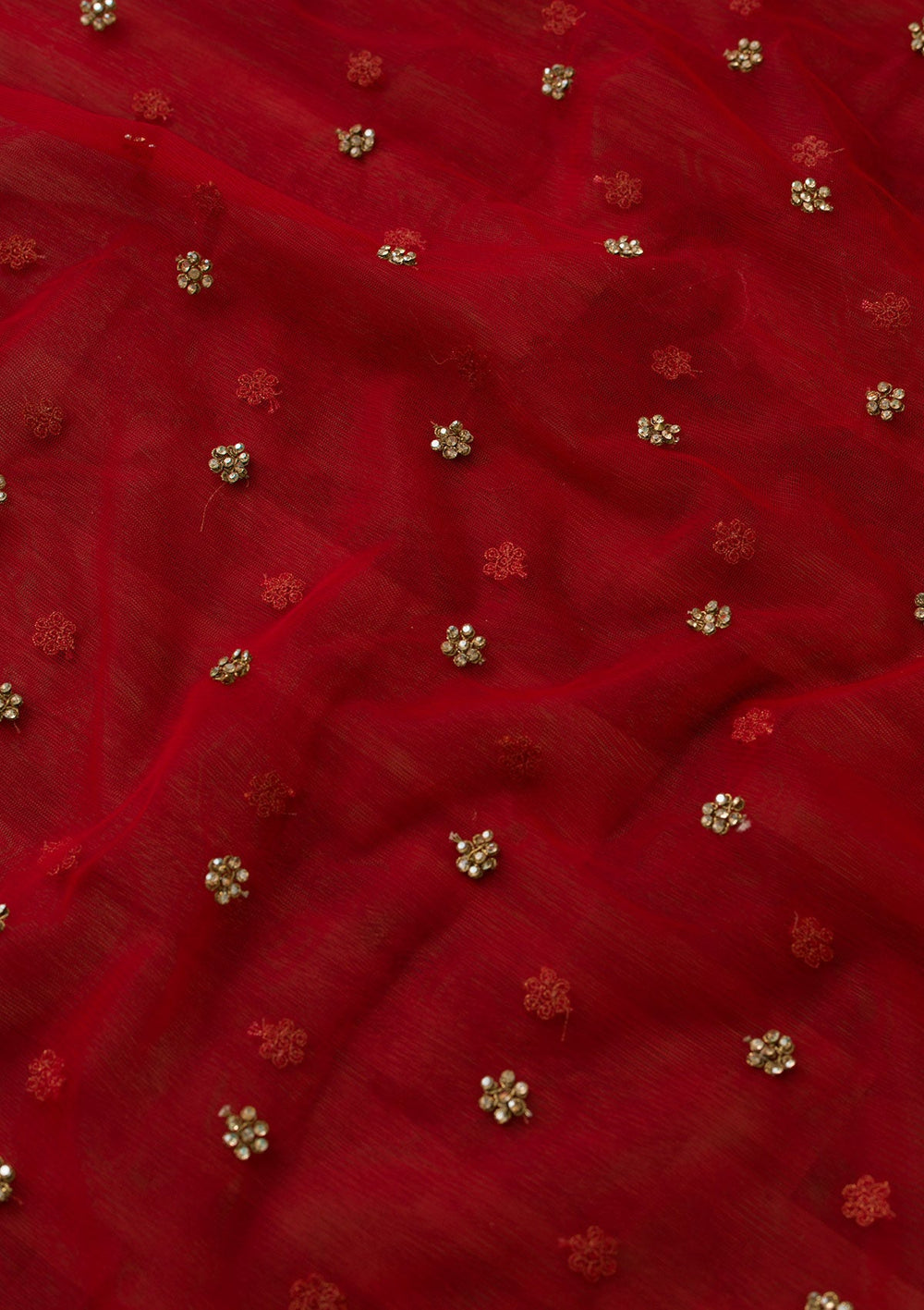 Red Stonework Net Dupatta-Koskii