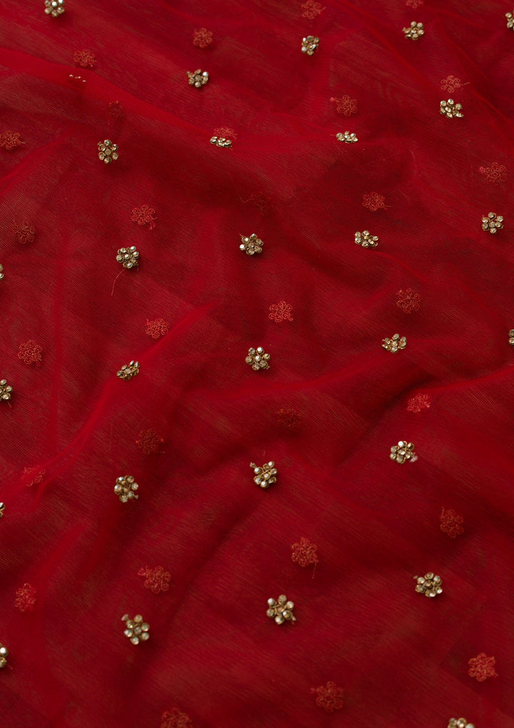 Red Stonework Net Dupatta-Koskii