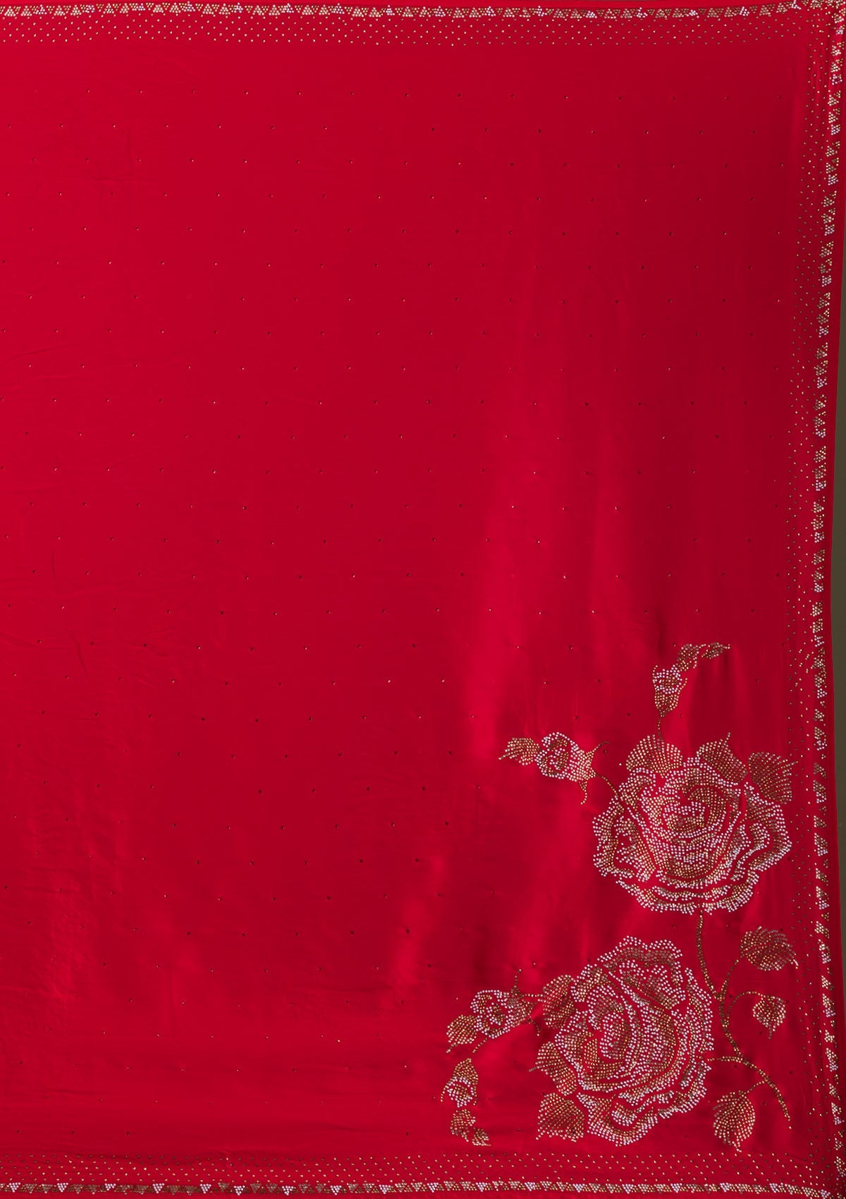 Red Stonework Satin Saree-Koskii