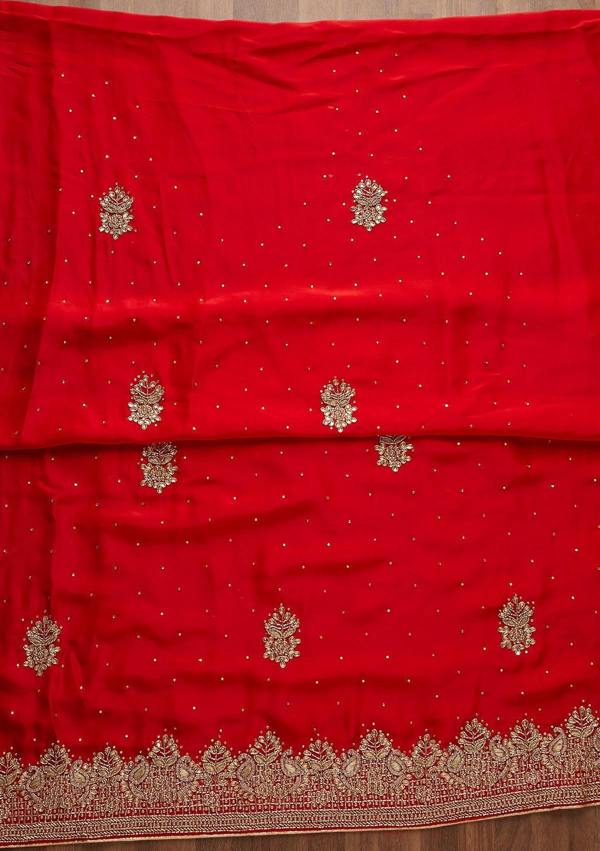 Red Stonework Semi Crepe Unstitched Salwar Suit-Koskii