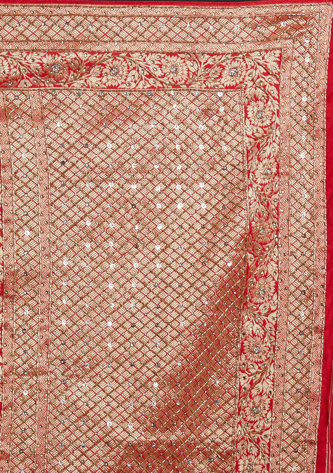 Red Stonework Semi Crepe Designer Saree - Koskii