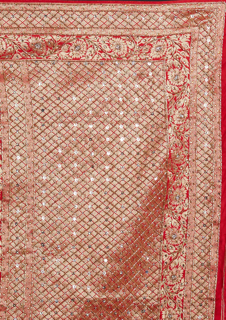 Red Stonework Semi Crepe Designer Saree - Koskii