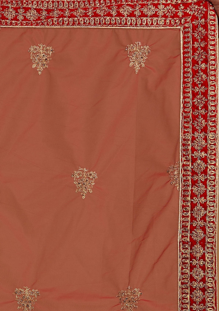 Red Stonework Velvet Designer Semi-Stitched Lehenga - koskii