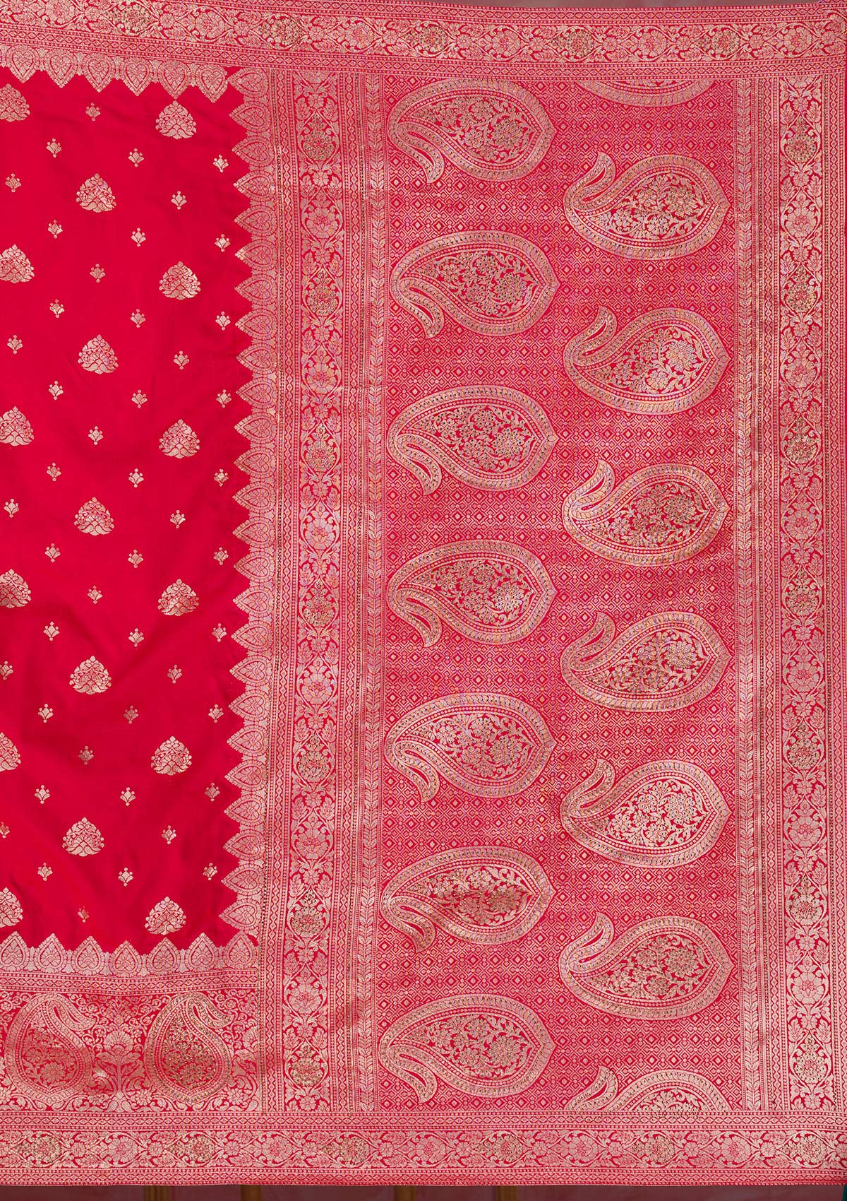 Red Swarovski Banarasi Saree-Koskii