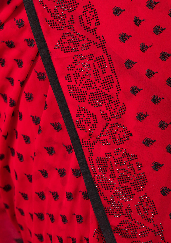 Red Swarovski Georgette Saree-Koskii