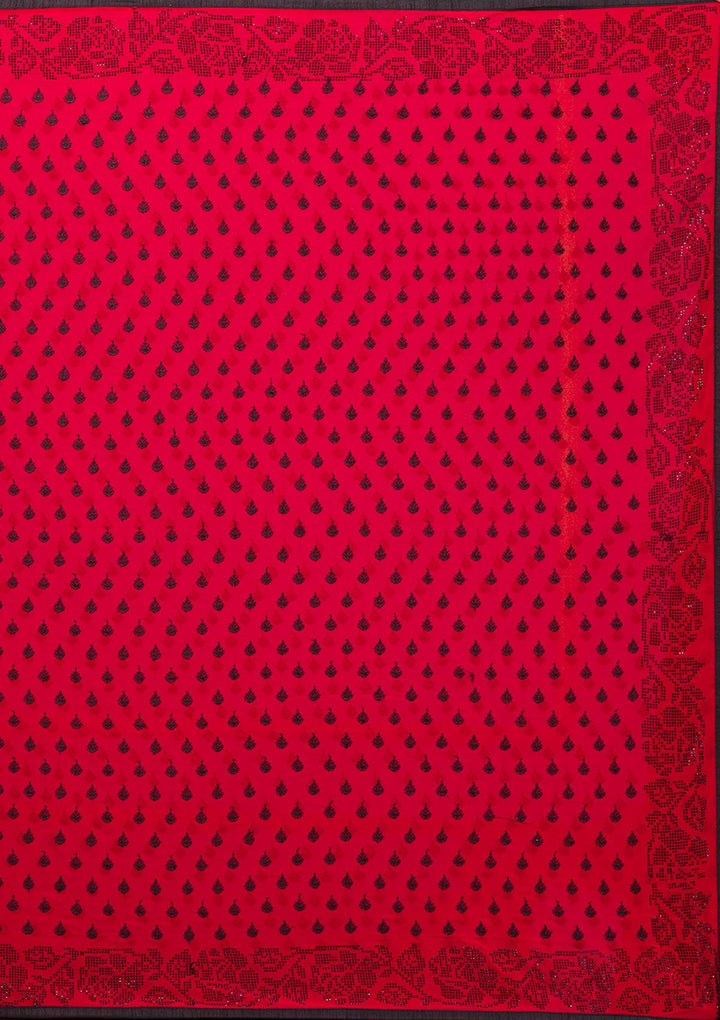 Red Swarovski Georgette Saree-Koskii